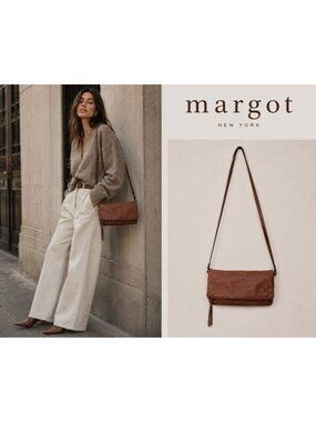 Margot New York Brown Leather Foldover Crossbody Shoulder Bag